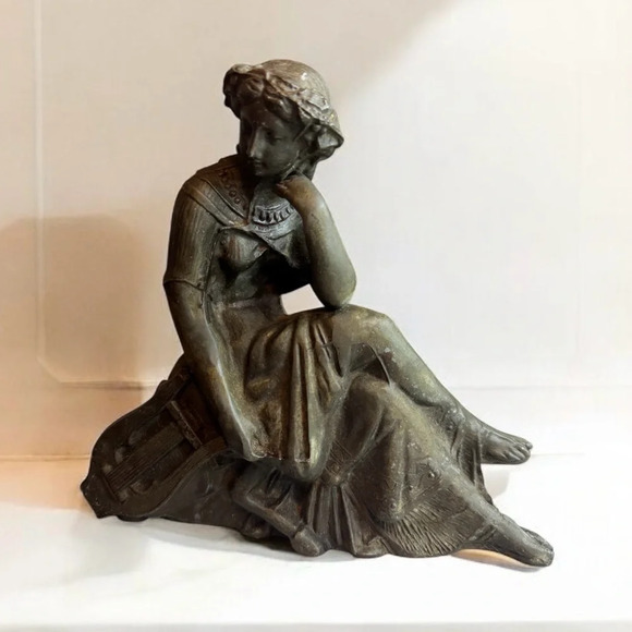 1880s Victorian Art Nouveau Sculpture of Muse with Harp - Picture 7 of 9